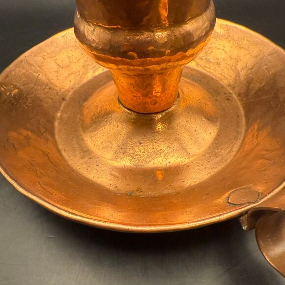 Vintage Hand-Hammered Copper Chamber Candlestick Holder | Rustic Farmhouse Decor - Picture 2 of 6